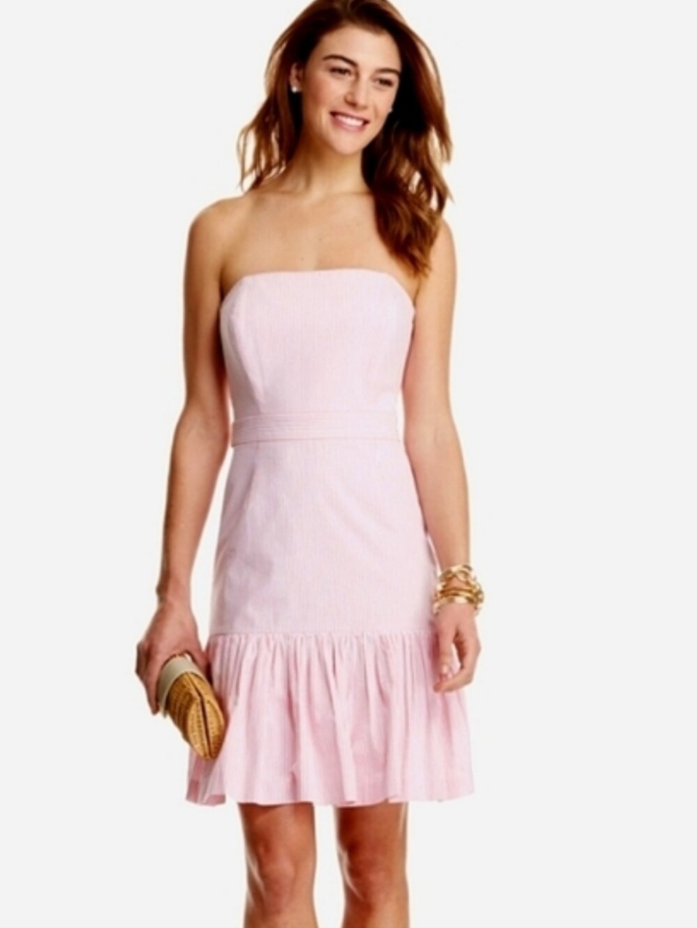 Vineyard Vines Light Pink Strapless Ruffle Hem Dress